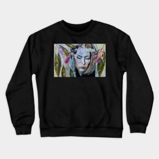 Breath of Fragility - Abstract Portrait and Bird Art Crewneck Sweatshirt